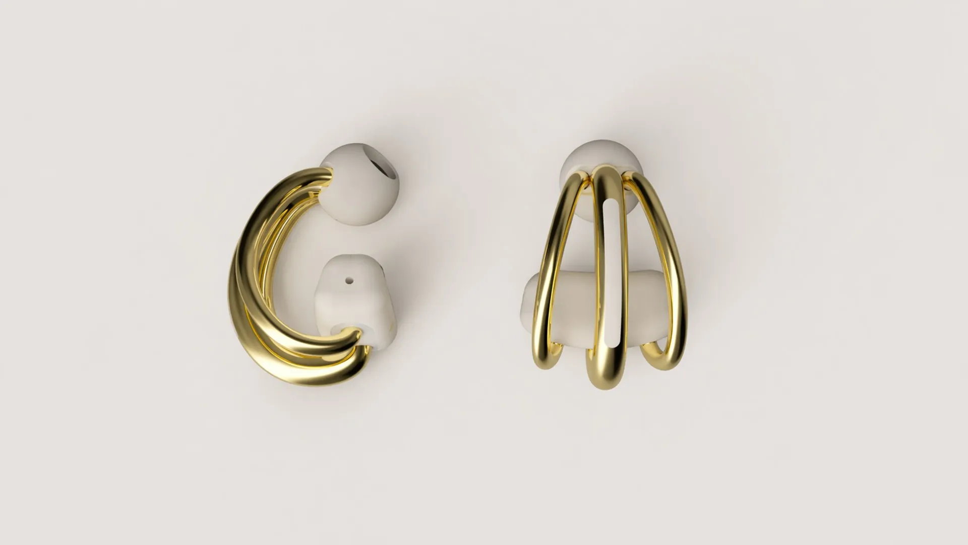 Pair of Elara earbuds showing front and side construction