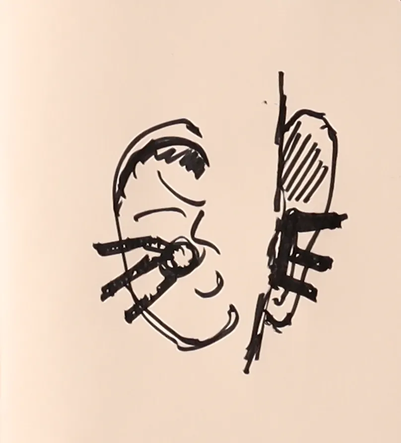 Option A sketch showing a three-ring composition around the ear