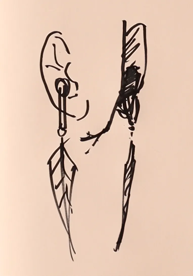 Option B sketch exploring changeable jewelry with a wearable audio device